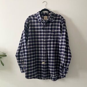 Red Head Thick Cotton Plaid Flannel Button Down Shirt XLT Navy Blue Outdoors